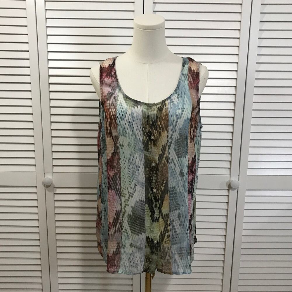 Liz Claiborne Multi Preppy Retro Snakeskin Pattern Sleeveless Blouse L